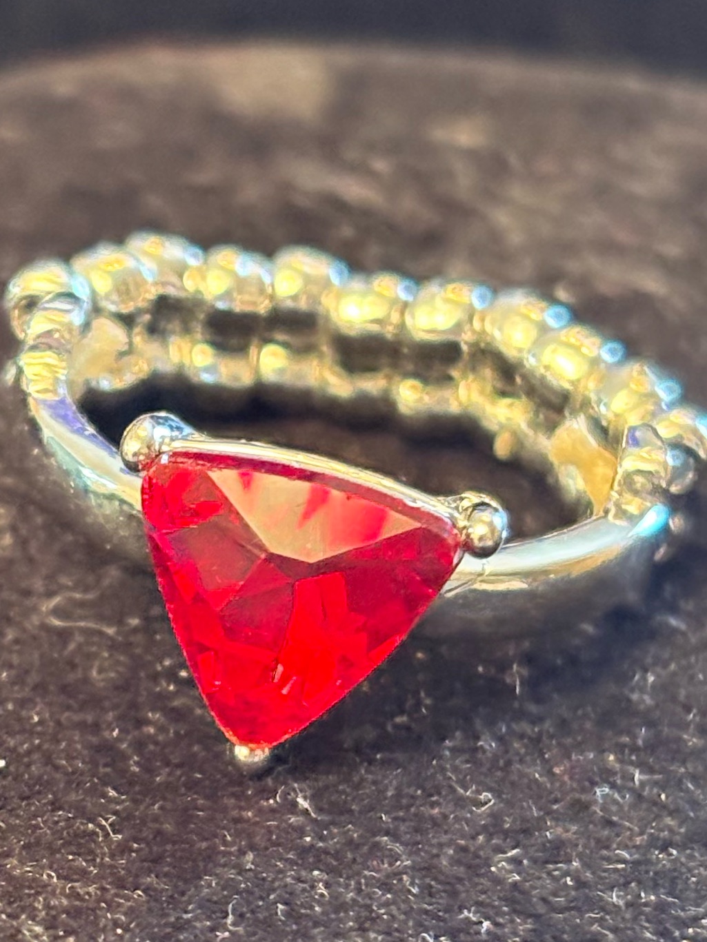 Silver Ring With Fuscia Triangular Gemstone